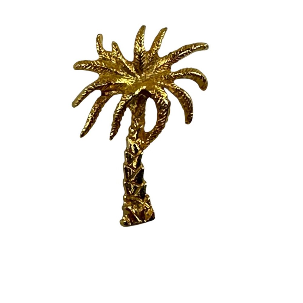 Palm Tree Gold Tone Textured about 1" Brooch Pin Beach Souvenir Ocean Life